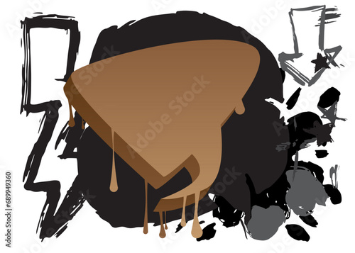 Black and brown graffiti speech bubble. Abstract modern Messaging sign street art decoration, Discussion icon performed in urban painting style isolated on white background.