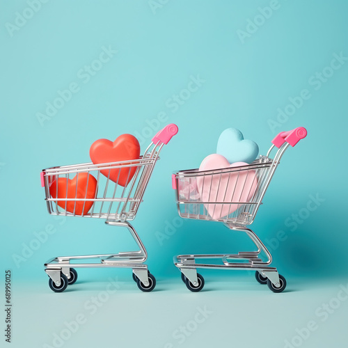 Valentine Hearts In Shopping Cart Pastel