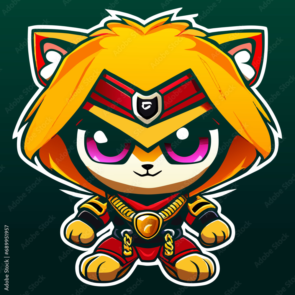 Fototapeta premium Lion ninja , Cute , Big eye , Full Body , Model Chibi