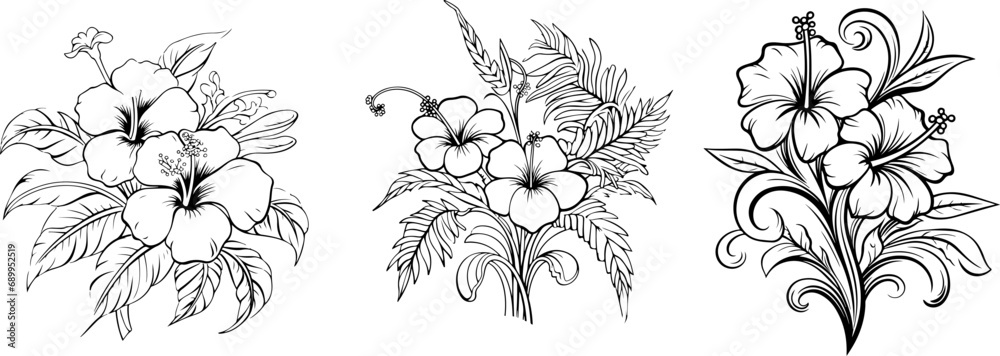 Fototapeta premium Floral tropical branch of palm and flowers