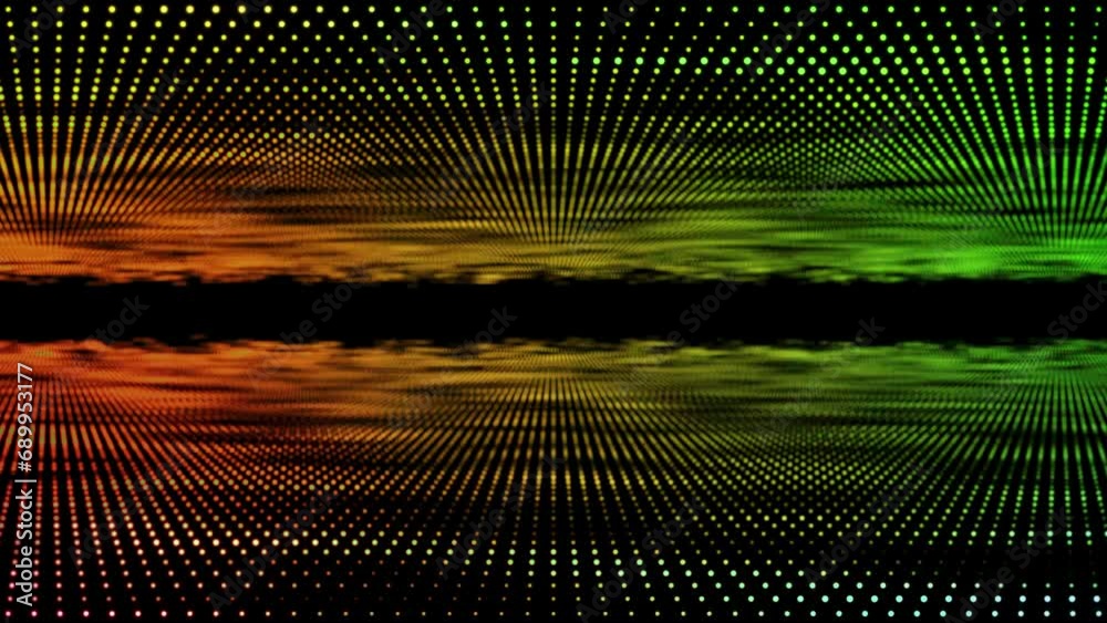 Digital disco dot 3D animation motion graphic tunnel dot glow lighting mirror particles on abstract black background loop visual effect live performance title 4K yellow lime orange