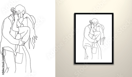 Couple hugging lovey drawing vector illustration 