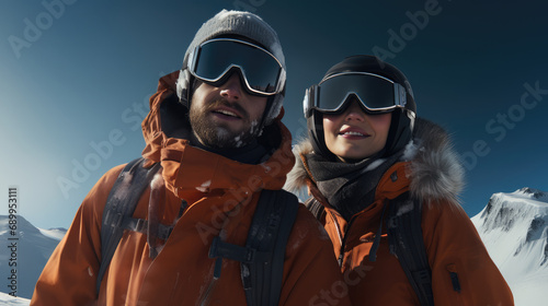Couple ski on a winter landscape. © visoot