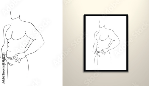 Man wearing towel at bathroom wall art decor 