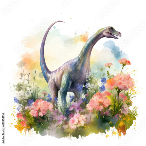 Diplodocus and flower Illustration  Generative Ai