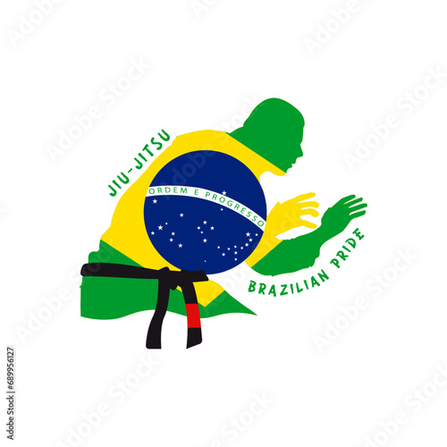 Brazilian Pride Flag Sublimation BJJ Athlete, Jiu Jitsu Fighter Vector Graphic, Kimono Gi Uniform for Patch, Embroidery, T-shirts, Poster, Gifts, Branding and Signage Artwork