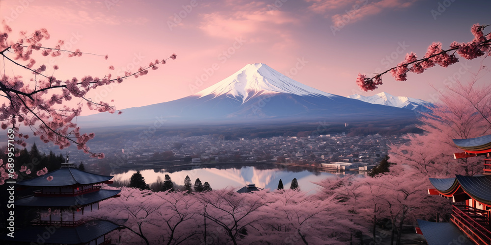 Japanese landscape of mt. Fuji - obrazy, fototapety, plakaty 
