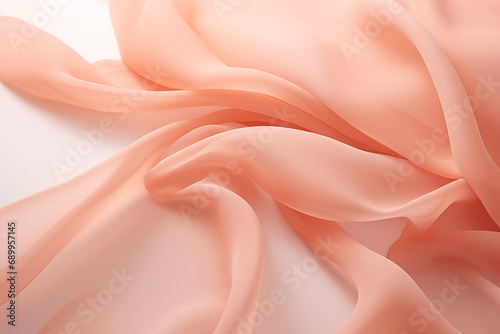 Soft coral silk drapery cascading with elegance. Luxury and sophistication concept. Perfect for backdrop, design, or banner. Peach Fuzz ― color of the year 2024. Trendy and contemporary