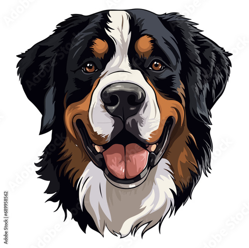 Bernese mountain Dog Portrait Sticker, Dog head mascot logo illustration, Dog character, generative ai