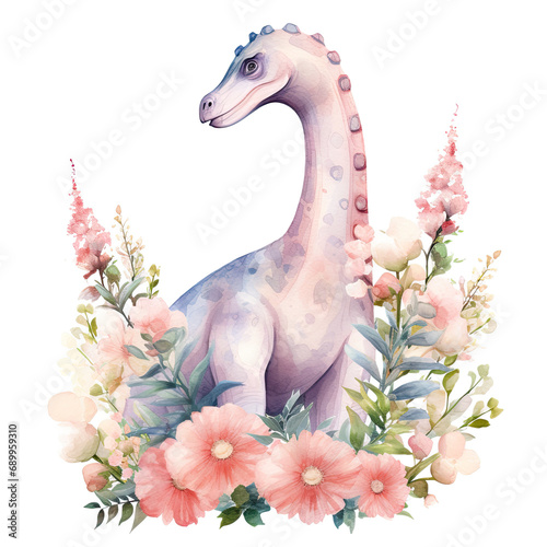 Diplodocus and flower Illustration, Generative Ai