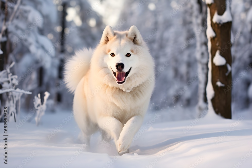 A cute furry husky dog during snow in winter. A cute furry husky dog during snow in winter.