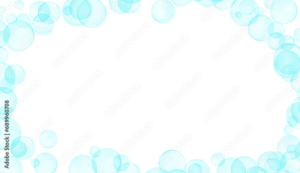 Soap bubbles with blue glitter. Bubbles frame. Design for decorating,background, wallpaper, illustration.