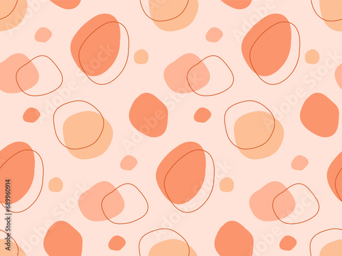Peach Fuzz background. Spot and line seamless pattern. Abstract geometric freehand textured. Various shapes in 2024 color background. Modern vector For wallpaper, wrapping paper, textile, scrapbooking