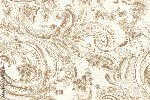 Vector seamless pattern from the golden Baroque leaf on a beige background. Scarf, bandana, neckerchief, kerchief silk print design, wallpaper, wrapping paper stock . photo