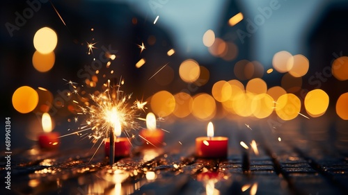 sparklers background the city lake with celebration sparklers, celebration night © rodrigo