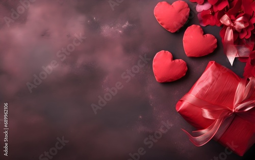 Red Hearts and Gift box , Valentine's Day Background 