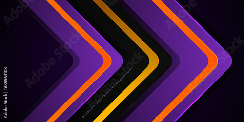 Abstract square theme arrows overlap background with purple and black shapes with orang and gold lines pattern for graphics design .Eps10 vector