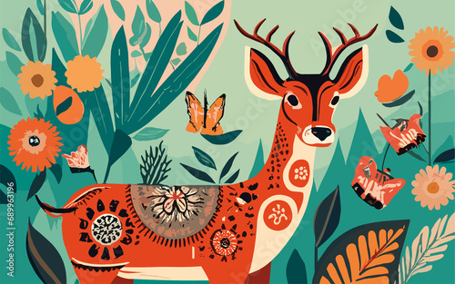 The essence of life in nature, expressed through the art of block printing, with animals