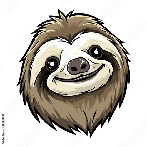 Sloth Portrait Sticker, Sloth mascot logo illustration, Sloth character, generative ai