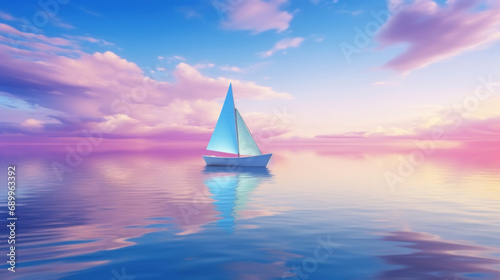 Sailing boat in the sea at sunset.