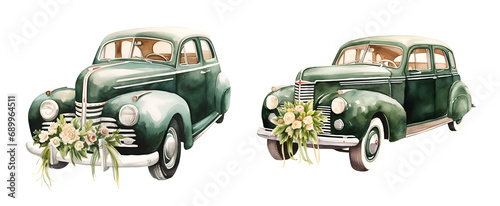 Wedding car, watercolor clipart illustration with isolated background.