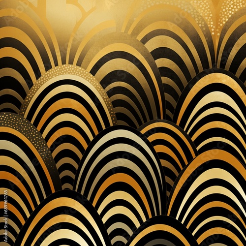 Abstract background, golden gray waves, black border, flat shape.