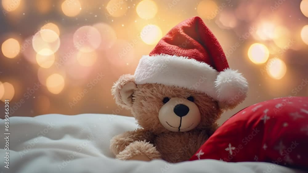 The bear doll wearing a Christmas Santa Claus Hat The bear doll wearing a Christmas Santa Claus Hat