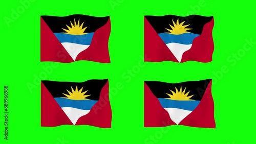 Antigua and Barbuda Waving Flag 2D Animation on Green Screen Background. Looping seamless animation. Motion Graphic