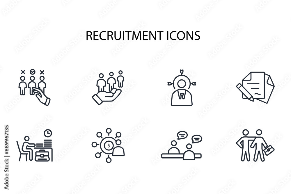Recruitment icon set.vector.Editable stroke.linear style sign for use web design,logo.Symbol illustration. Recruitment icon set.vector.Editable stroke.linear style sign for use web design,logo.Symbol illustration.