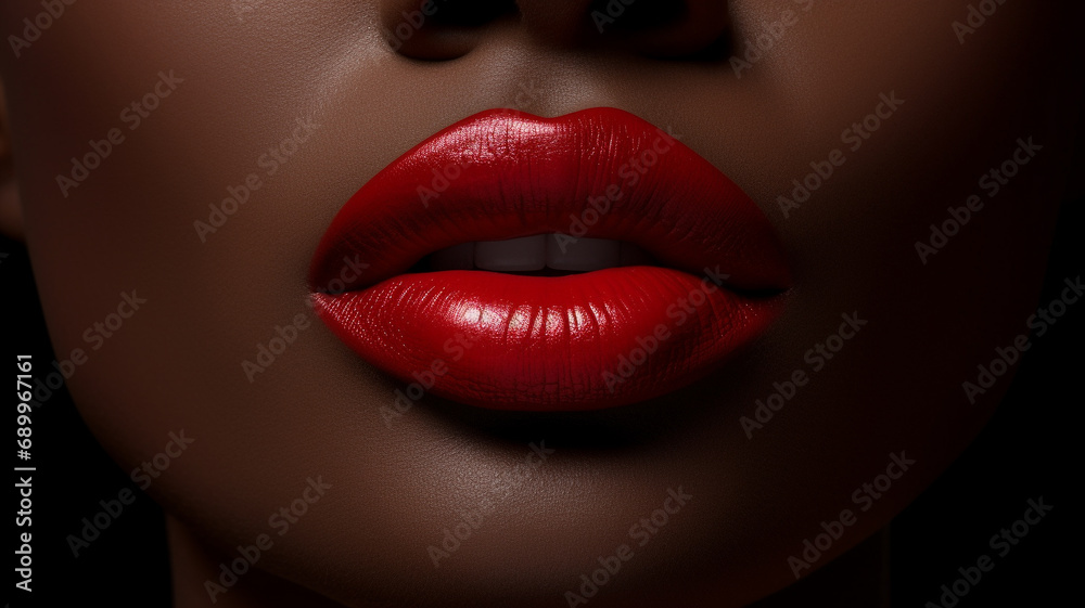 Obraz premium closeup of crop black woman with red lipstick