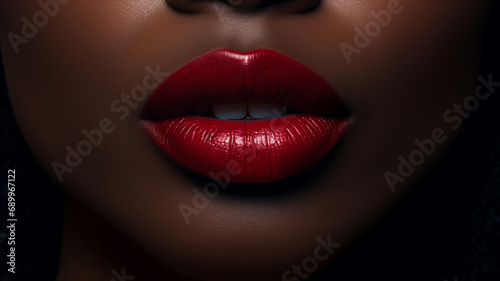 closeup of crop black woman with red lipstick © Yuwarin
