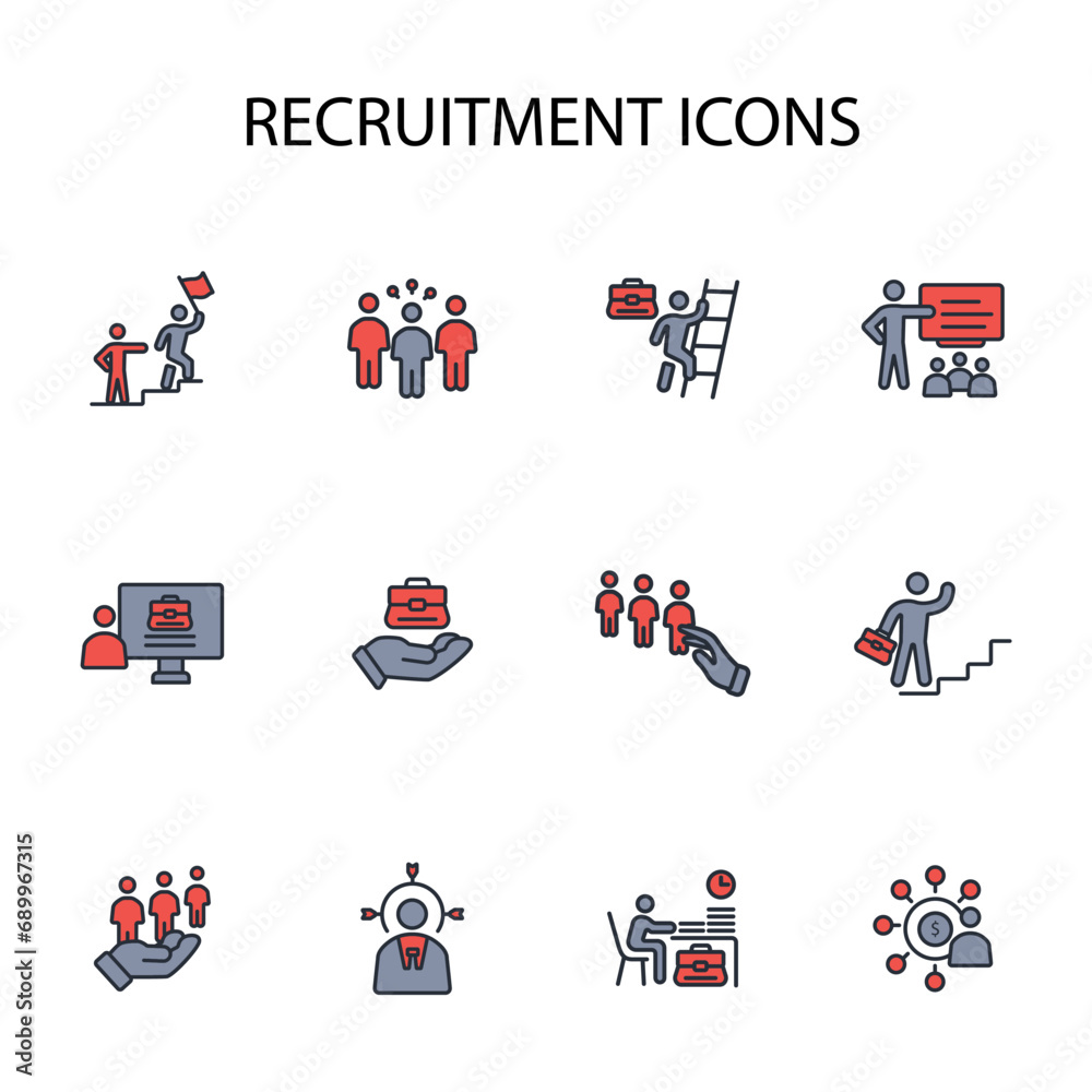 Recruitment icon set.vector.Editable stroke.linear style sign for use web design,logo.Symbol illustration.