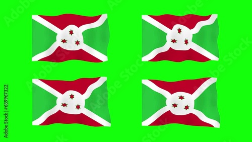 Burundi Waving Flag 2D Animation on Green Screen Background. Looping seamless animation. Motion Graphic