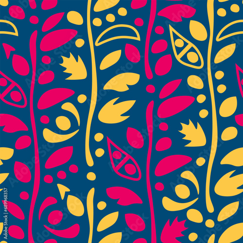 Bright plants seamless pattern. Summer floral vibrant colorful  vector illustration. Fashion background in trendy colors