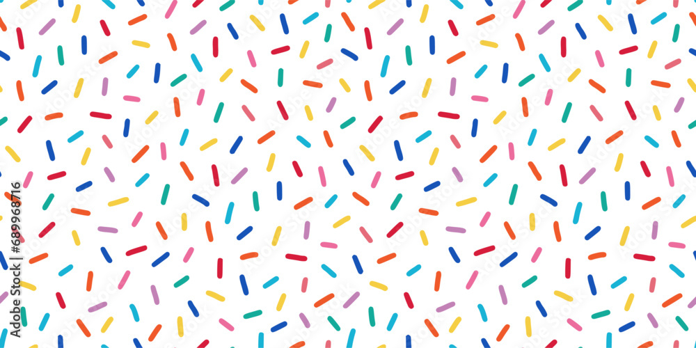 Donut, sweet confetti background. Sweet cake, donut confetti texture, seamless pattern. Colorful candy topping seamless background wallpaper. Vector illustration