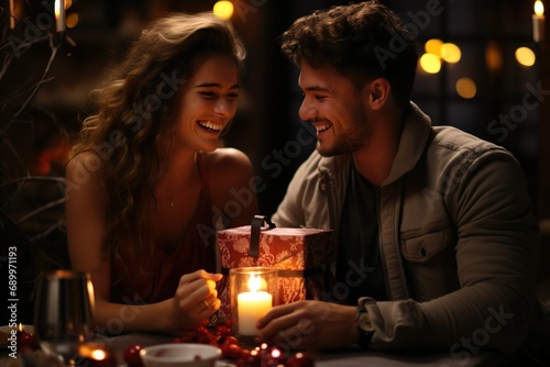 couple having candle light dinner on valentine's day 