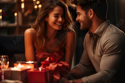 couple having candle light dinner on valentine's day 