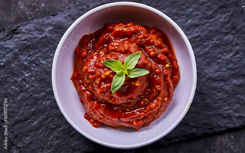 Capture the essence of Harissa in a mouthwatering food photography shot Generative AI photo