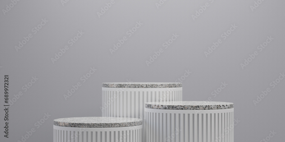 background podium and gray background for product presentation. 3d rendering illustration.