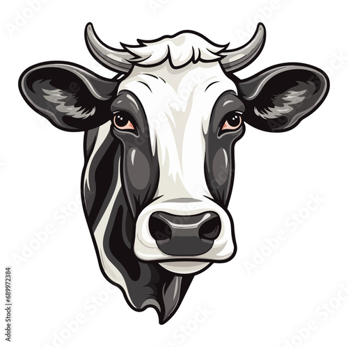 Milk cow Portrait Sticker, Milk cow mascot logo illustration, Milk cow character, generative ai