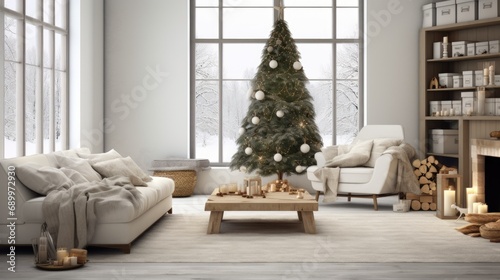 White room with stylish modern Christmas and new year interior design comeliness © Summit Art Creations