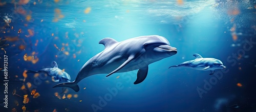 Backward movements of aquarium dolphins above water.