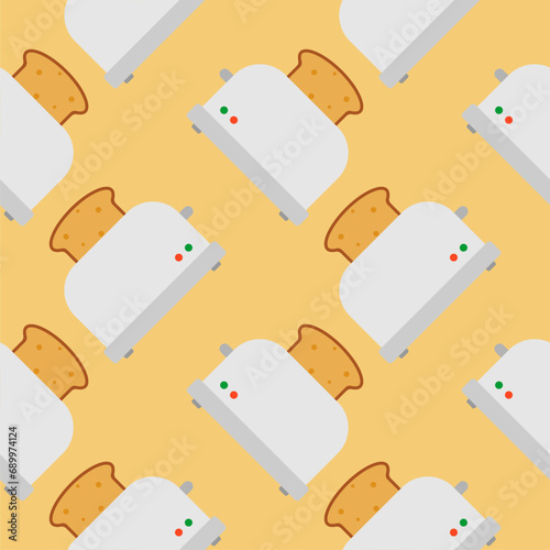 seamless pattern with cute toaster and toast cartoon style. Home appliances theme toaster cartoon seamless pattern background.