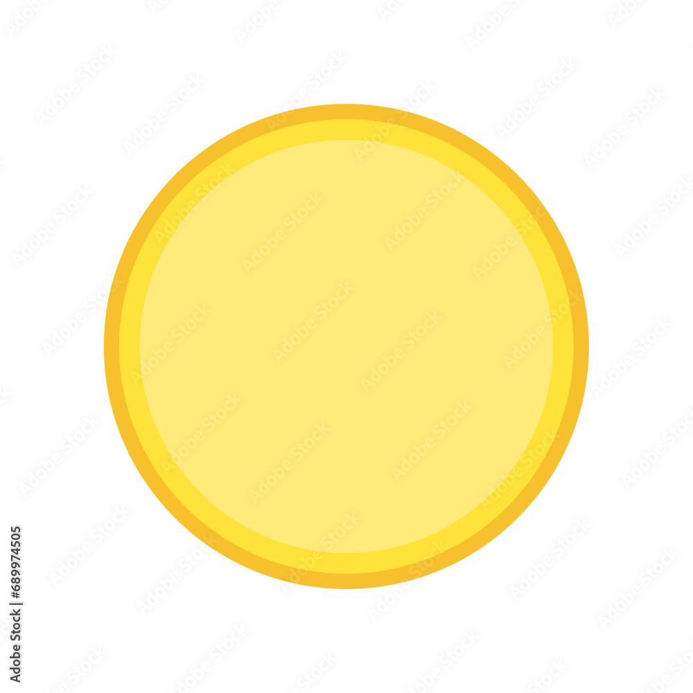 One blank gold coin. Vector on empty clean background.