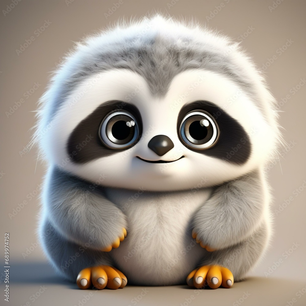 furry character, part sloth, part panda and part penguin, big eyes, cute, mascot furry character, part sloth, part panda and part penguin, big eyes, cute, mascot