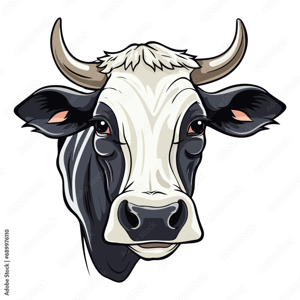 Naklejka premium Cow Portrait Sticker, Cow mascot logo illustration, Cow character, generative ai