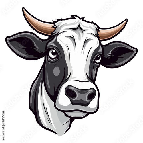 Cow Portrait Sticker, Cow mascot logo illustration, Cow character, generative ai