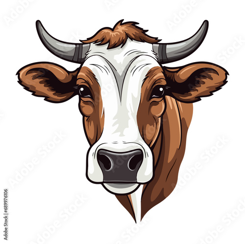 Cow Portrait Sticker, Cow mascot logo illustration, Cow character, generative ai