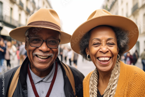 Laughter in the City: African American Senior Couple Enjoying Urban Excursion © Artbotics