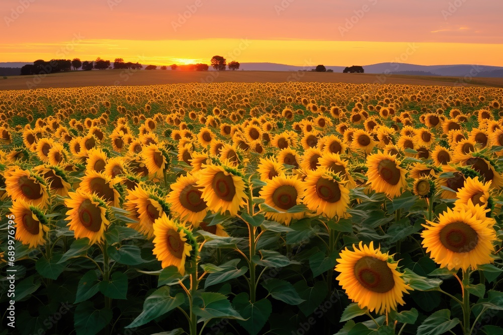 sunflower field sunset time